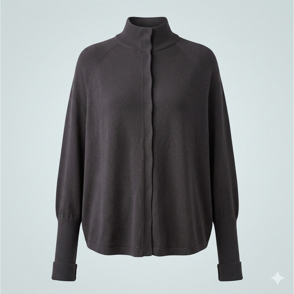 Tarnish Gray Poncho Sweater with Sleeves‎ Mock Neck Snap Up OS Lagen Boho Layer